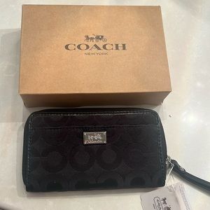 Coach black leather zip-around wallet